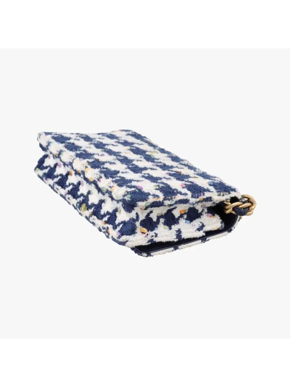 Chanel 19 Flap Bag Houndstooth White Navy Fabric